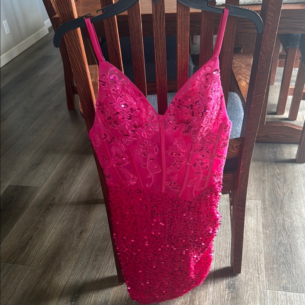 Elegant Pink Sequin Prom Dress